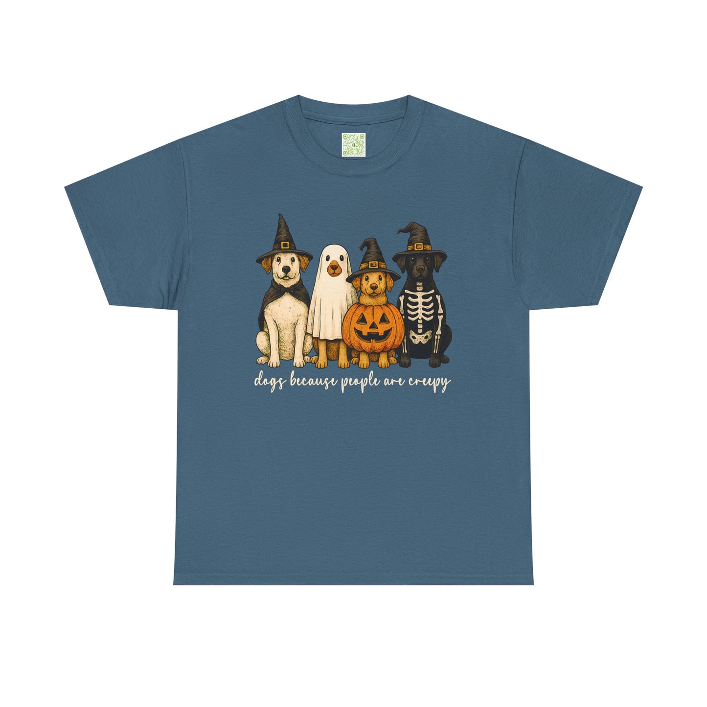Woman wearing a maroon Halloween Dog Lovers Tee with a ghost, pumpkin, and dogs graphic.