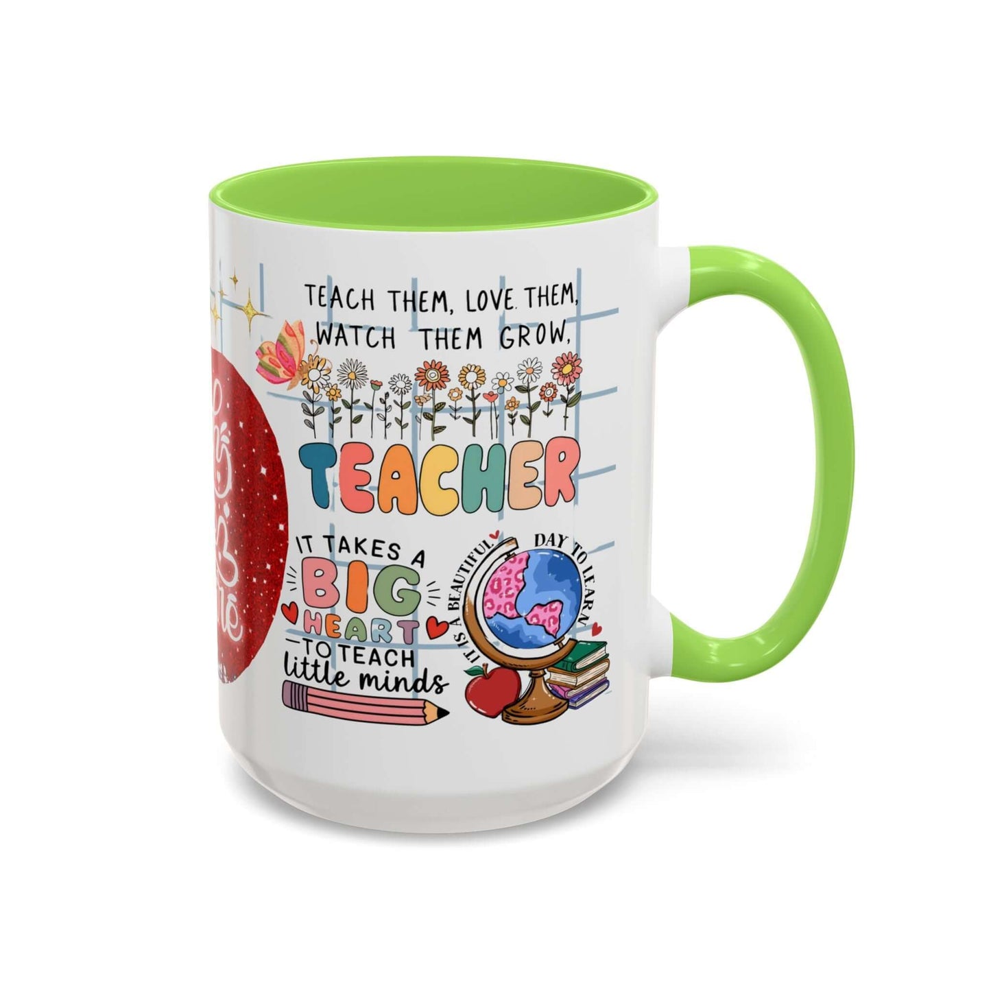 Colorful Teacher Appreciation Coffee Mug featuring inspiring quotes and illustrations, perfect gift for educators.