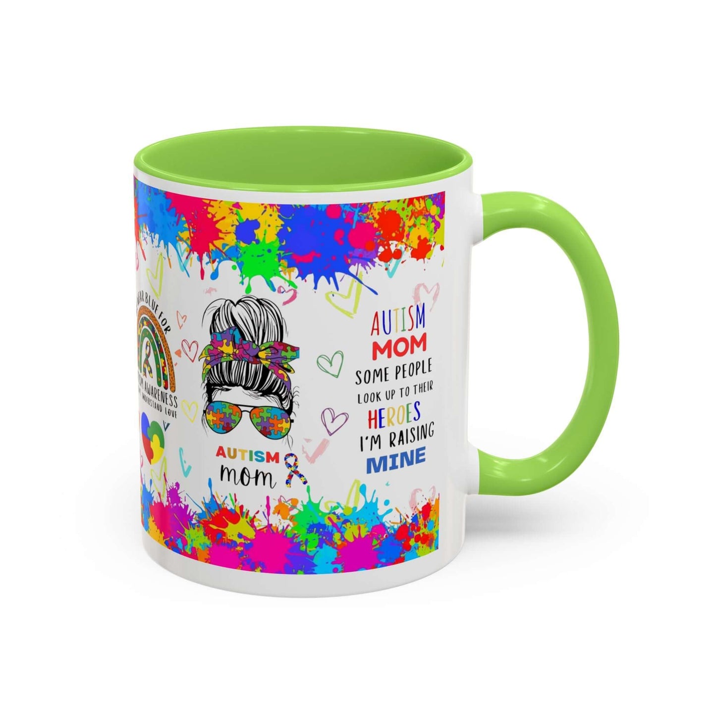 Colorful Autism Mom Mug featuring vibrant neurodiversity designs and heartfelt quotes about raising autistic children.