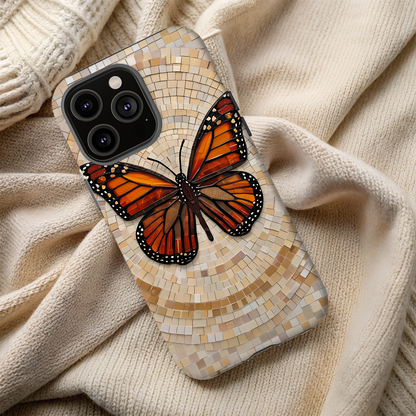 Monarch Butterfly Mosaic iPhone Case, Orange Butterfly Case, Artistic Phone Cover, Trendy iPhone Case, Wireless Charging Cover