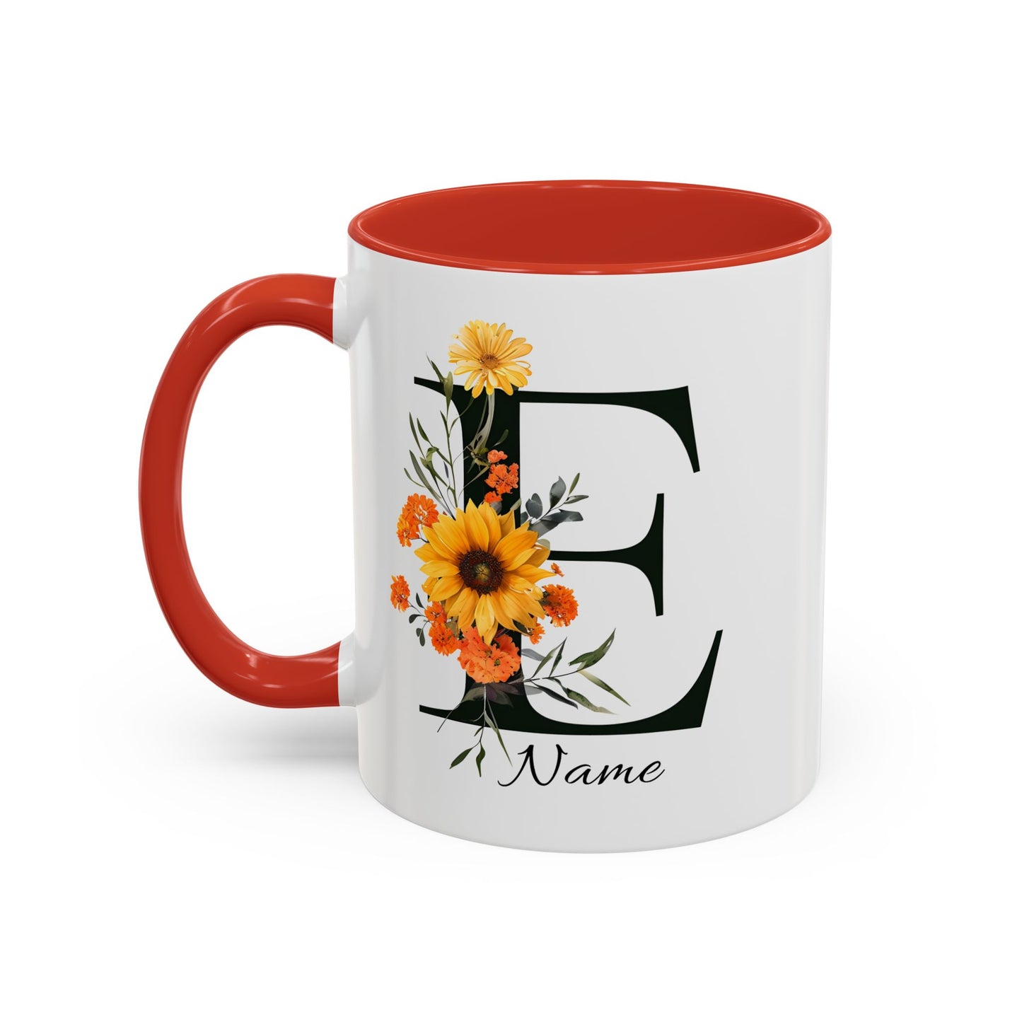 Personalized Floral Monogram Mug, Letter E Mug, Custom Text Mug, Bridesmaid Gift, God Mother Gift, Hangover Kit