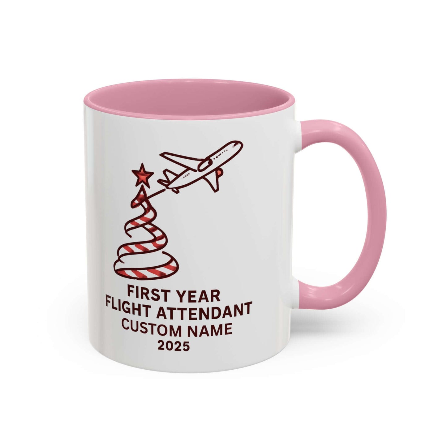 Custom first year flight attendant mugs with festive design, perfect for holiday keepsakes in aviation.