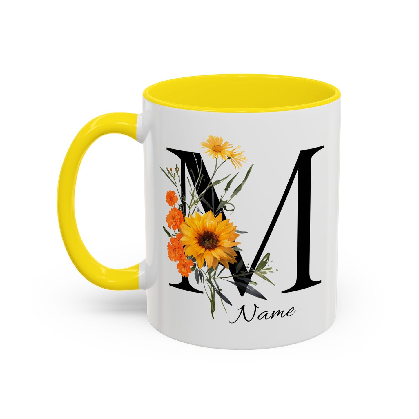 Personalized Floral Monogram - Letter M - Elegant Accent Coffee Mug – Personalized Mothers Day Gift