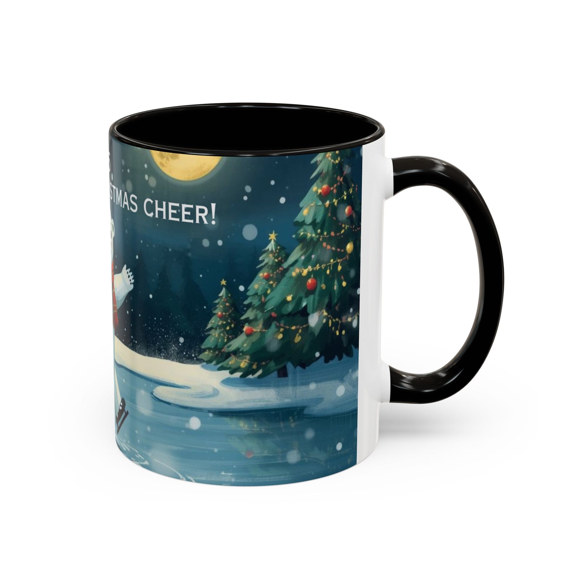 Polar Bear Christmas mug, decorated with festive trees and holiday scenes, perfect for warm drinks during the holidays.