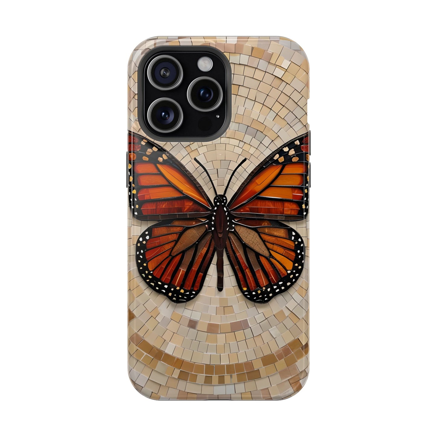 Monarch Butterfly Mosaic iPhone Case, Orange Butterfly Case, Artistic Phone Cover, Trendy iPhone Case, Wireless Charging Cover