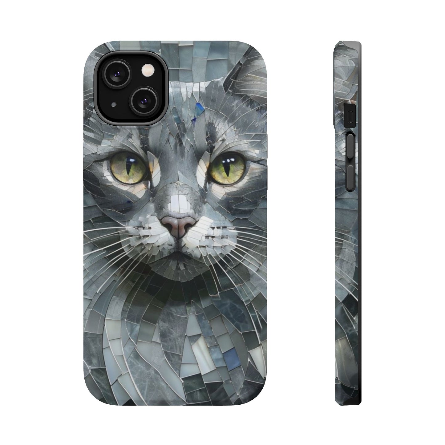 Stylish Cat Mosaic Magnetic iPhone Case, Black Cat Phone Case, Cute Cat Phone Case, Shockproof Case, Cat iPhone Case
