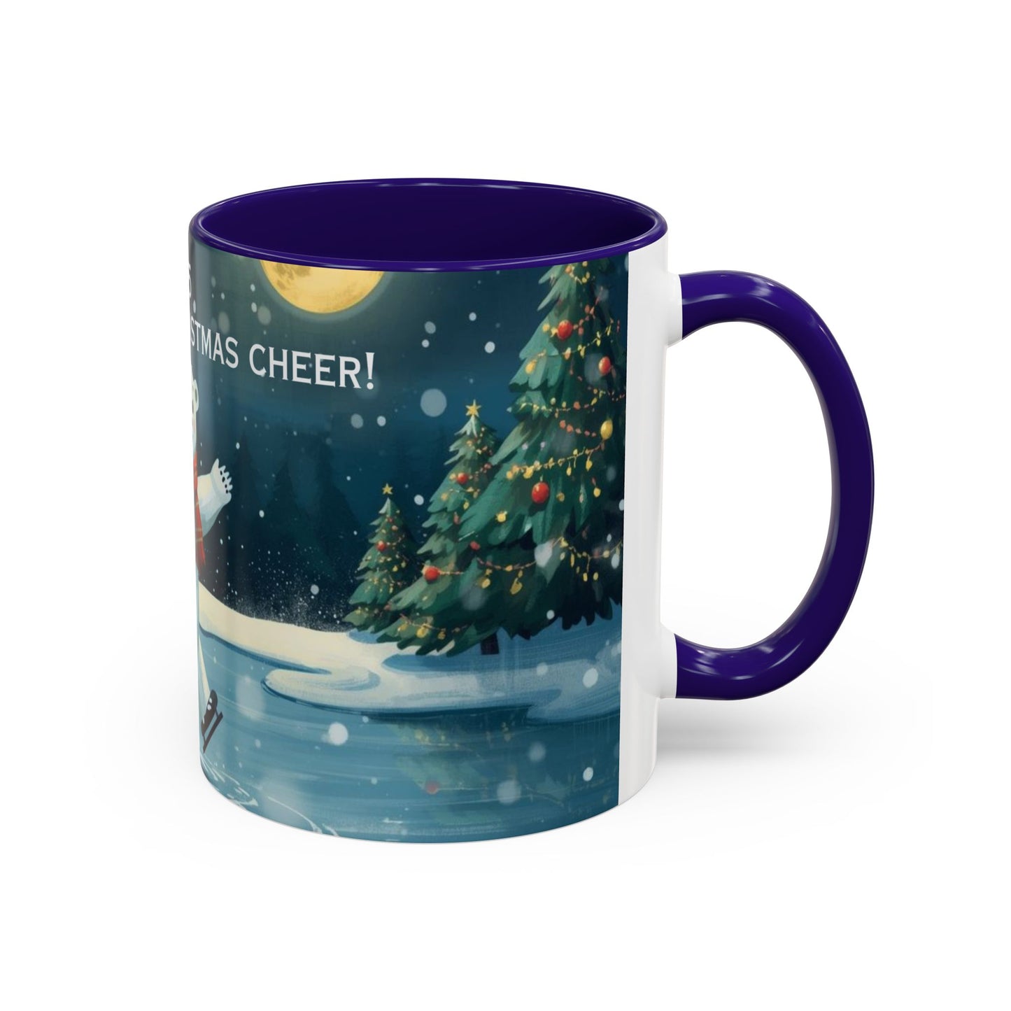 Polar Bear Christmas mug, decorated with festive trees and holiday scenes, perfect for warm drinks during the holidays.