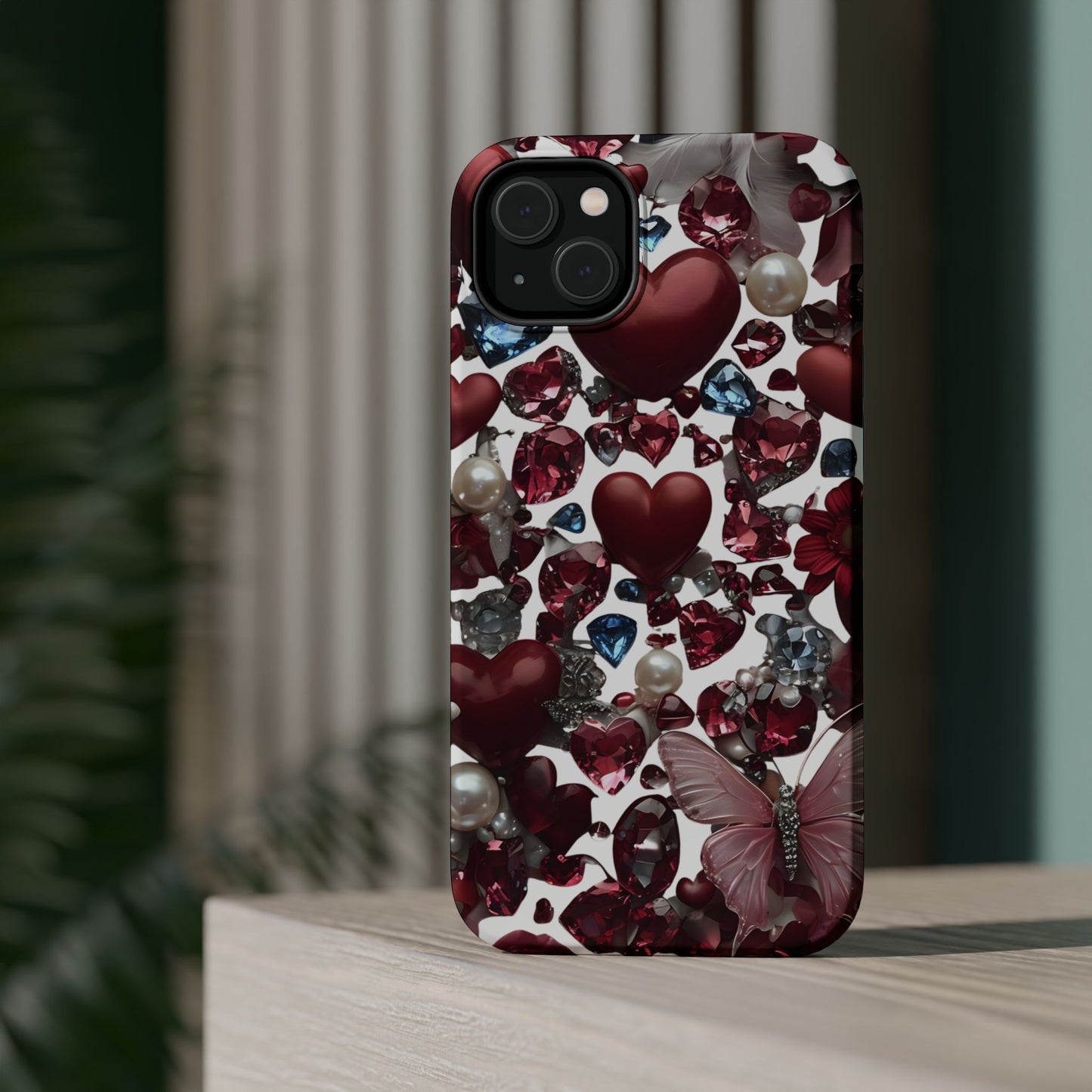 Romantic Floral Hearts Magnetic Tough iPhone Case -  Durable Phone Case for Gifts, Valentine's Day, Birthday, Anniversary, Cute Accessories