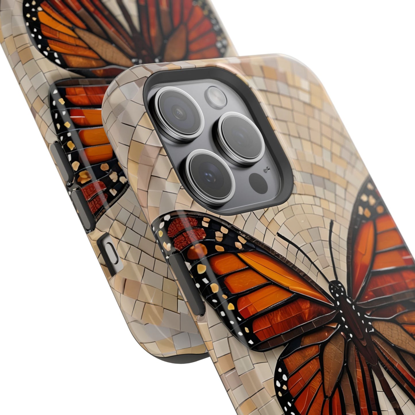Monarch Butterfly Mosaic iPhone Case, Orange Butterfly Case, Artistic Phone Cover, Trendy iPhone Case, Wireless Charging Cover