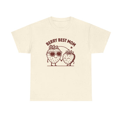 Berry Best Mom Heavy Cotton Tee, Cute Strawberry Design, Strawberry Shirt, 1st Mothers Day, Gifts for New Mom