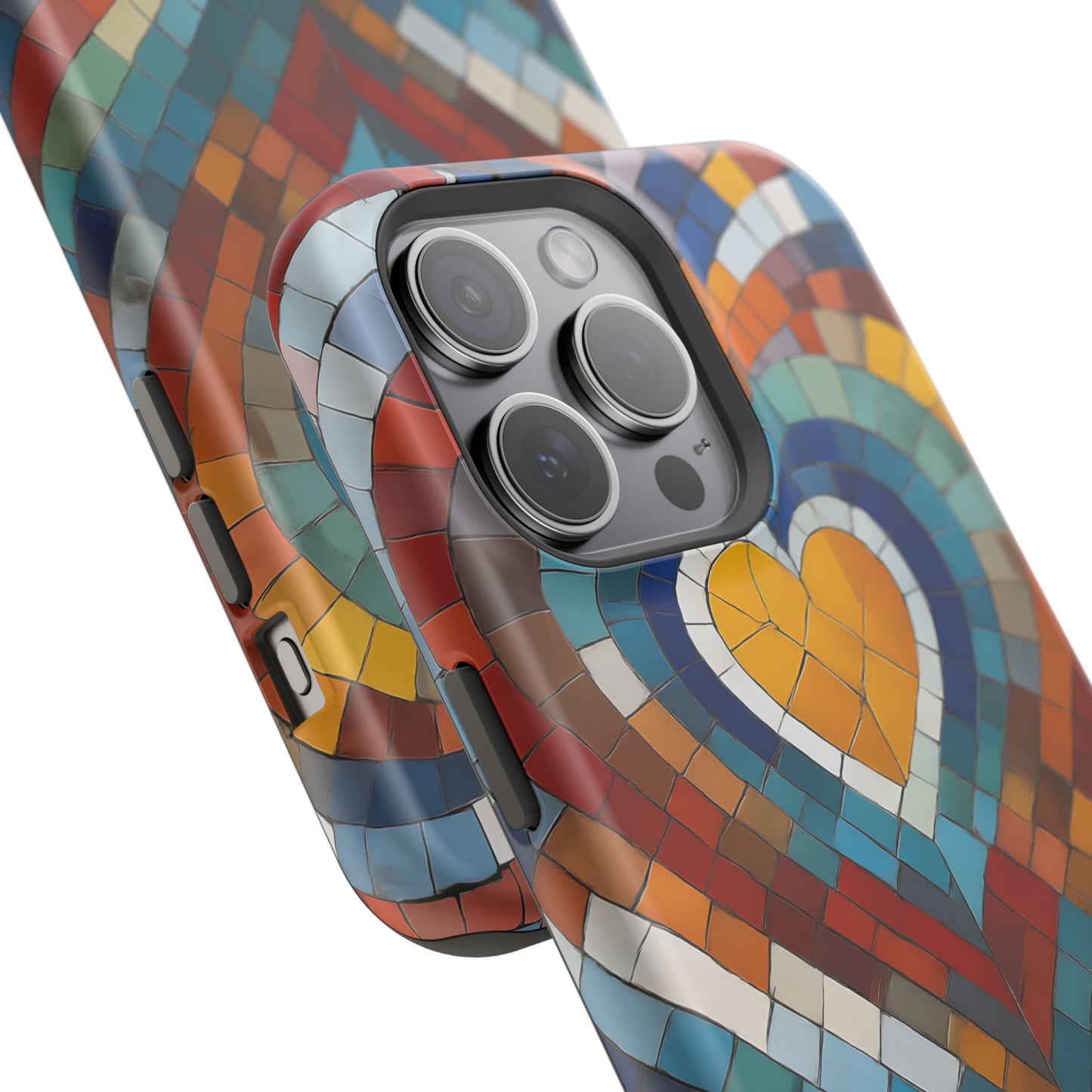 Magnetic Heart Mosaic iPhone Case, Faux Stained Glass, Trendy Phone Cover, Artistic Phone Case, Wireless Charging