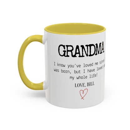 Personalized Grandma Mug, Gift from Grandchild, Custom Message Coffee Cup, Grandma Birthday Gift, Mother’s Day Mug, Sentimental Gift for Grandma