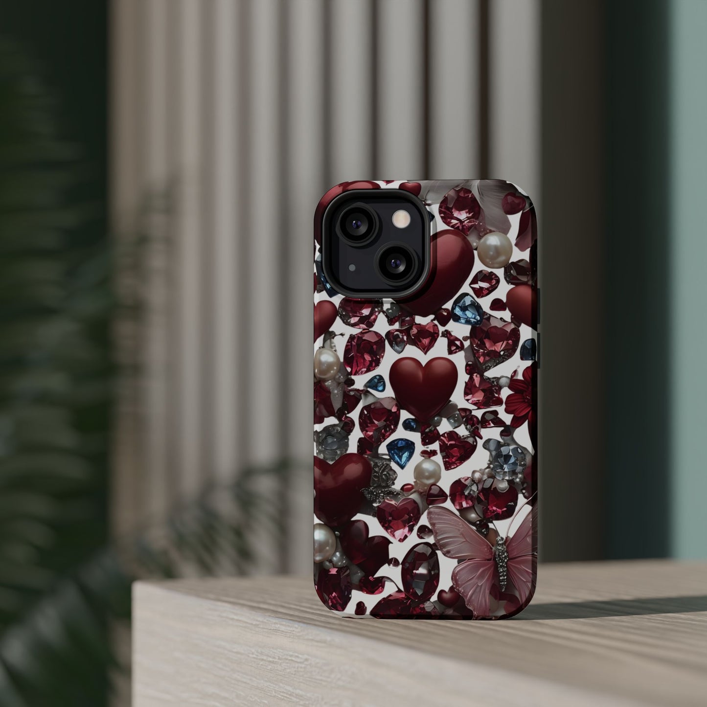 Romantic Floral Hearts Magnetic Tough iPhone Case -  Durable Phone Case for Gifts, Valentine's Day, Birthday, Anniversary, Cute Accessories