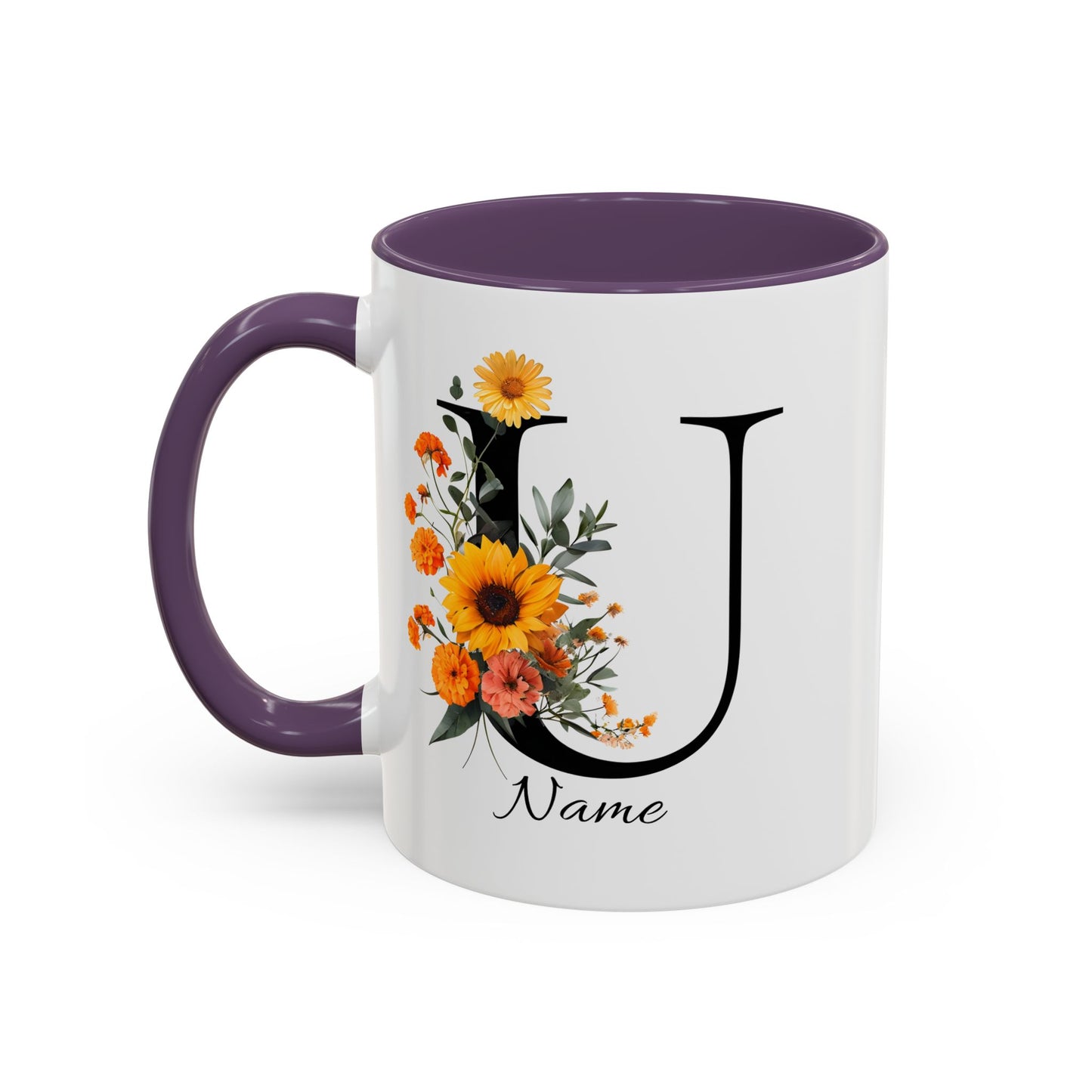 Personalized Floral Monogram - Letter U - Elegant Accent Coffee Mug – Personalized Mothers Day Gift