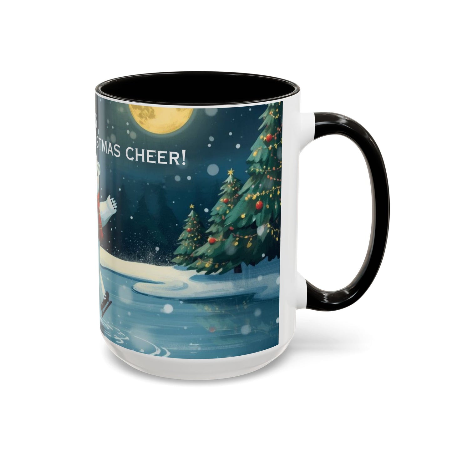 Polar Bear Christmas mug, decorated with festive trees and holiday scenes, perfect for warm drinks during the holidays.