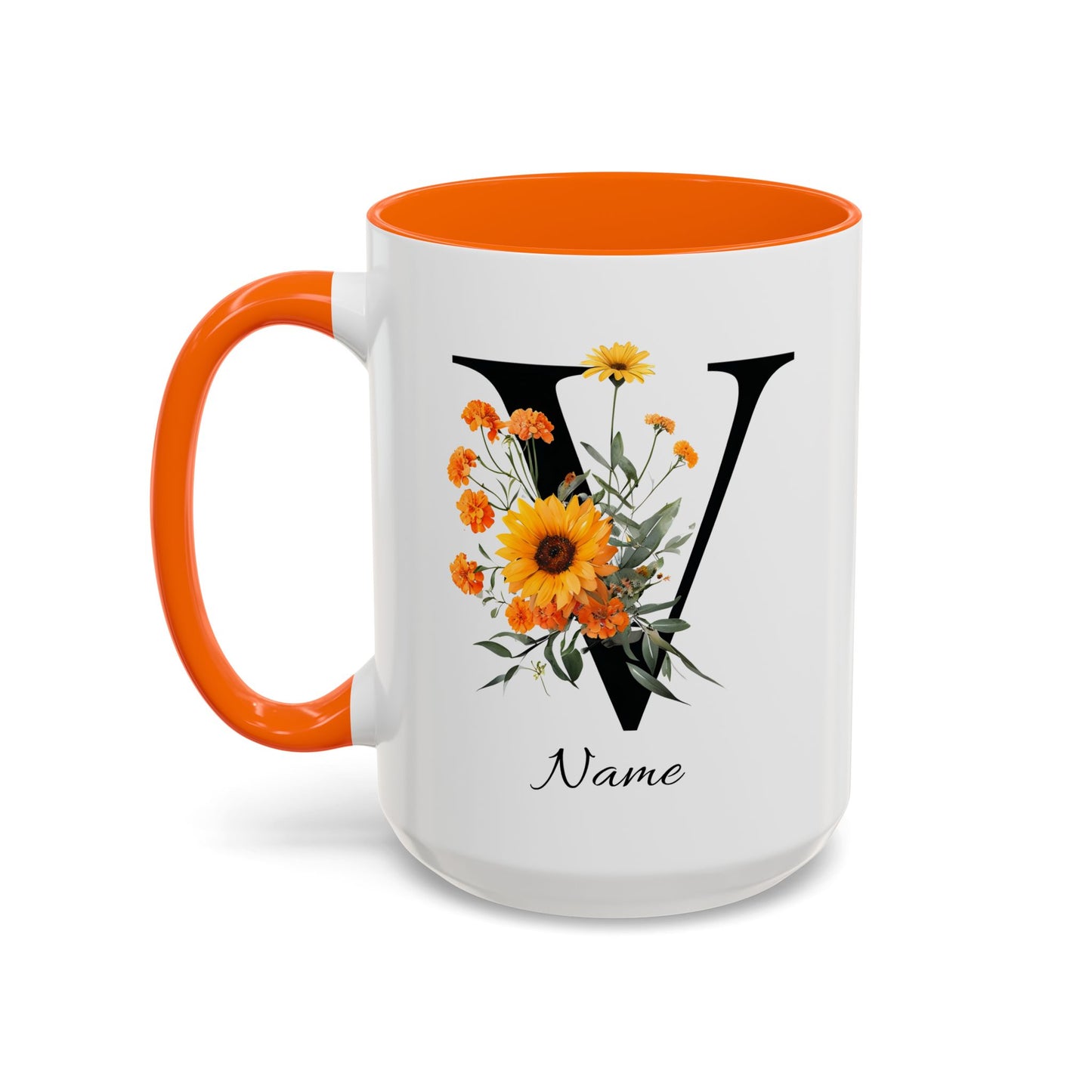 Personalized Floral Monogram - Letter V - Elegant Accent Coffee Mug – Personalized Mothers Day Gift