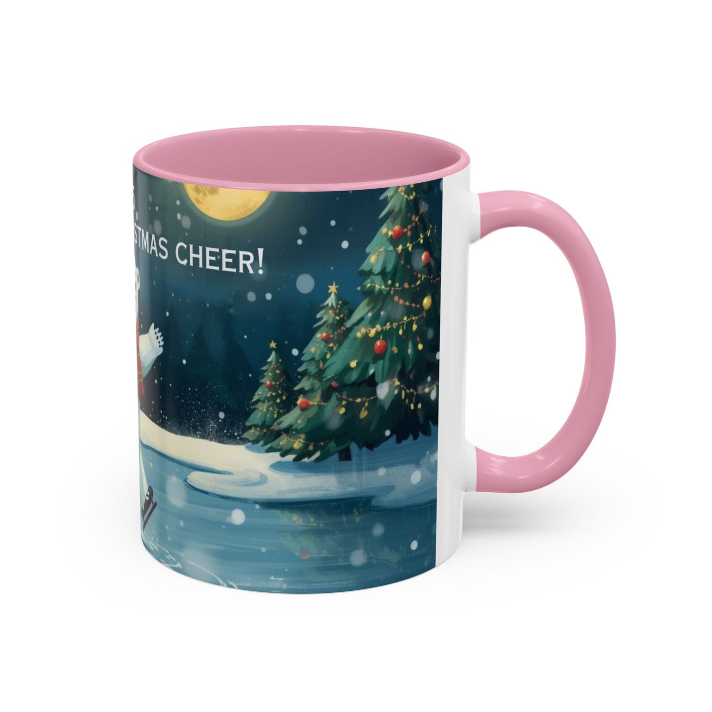 Polar Bear Christmas mug, decorated with festive trees and holiday scenes, perfect for warm drinks during the holidays.