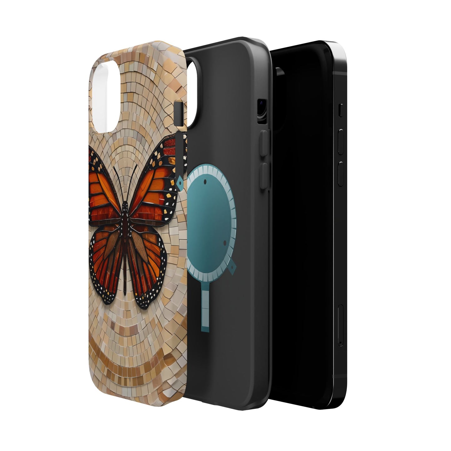 Monarch Butterfly Mosaic iPhone Case, Orange Butterfly Case, Artistic Phone Cover, Trendy iPhone Case, Wireless Charging Cover