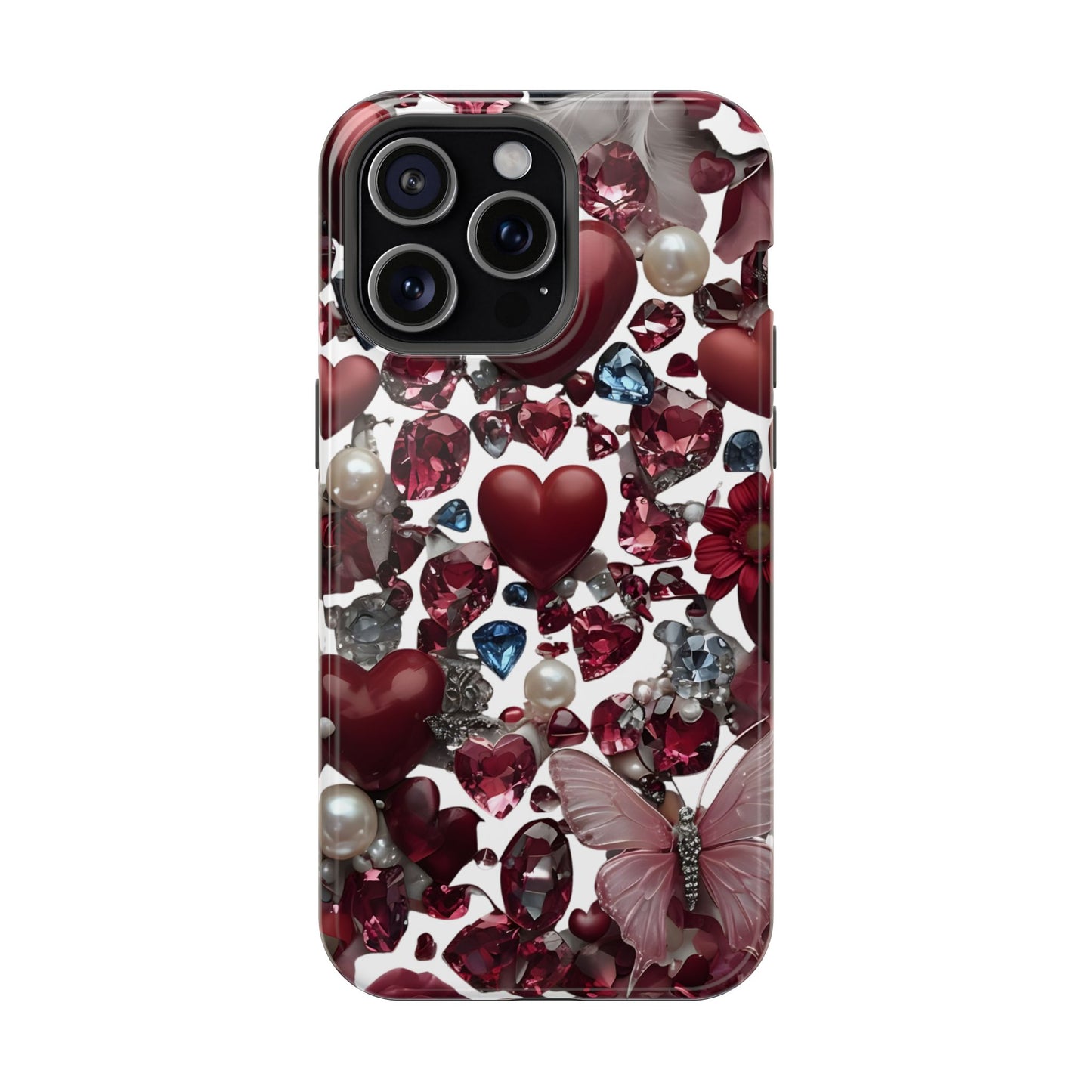 Romantic Floral Hearts Magnetic Tough iPhone Case -  Durable Phone Case for Gifts, Valentine's Day, Birthday, Anniversary, Cute Accessories