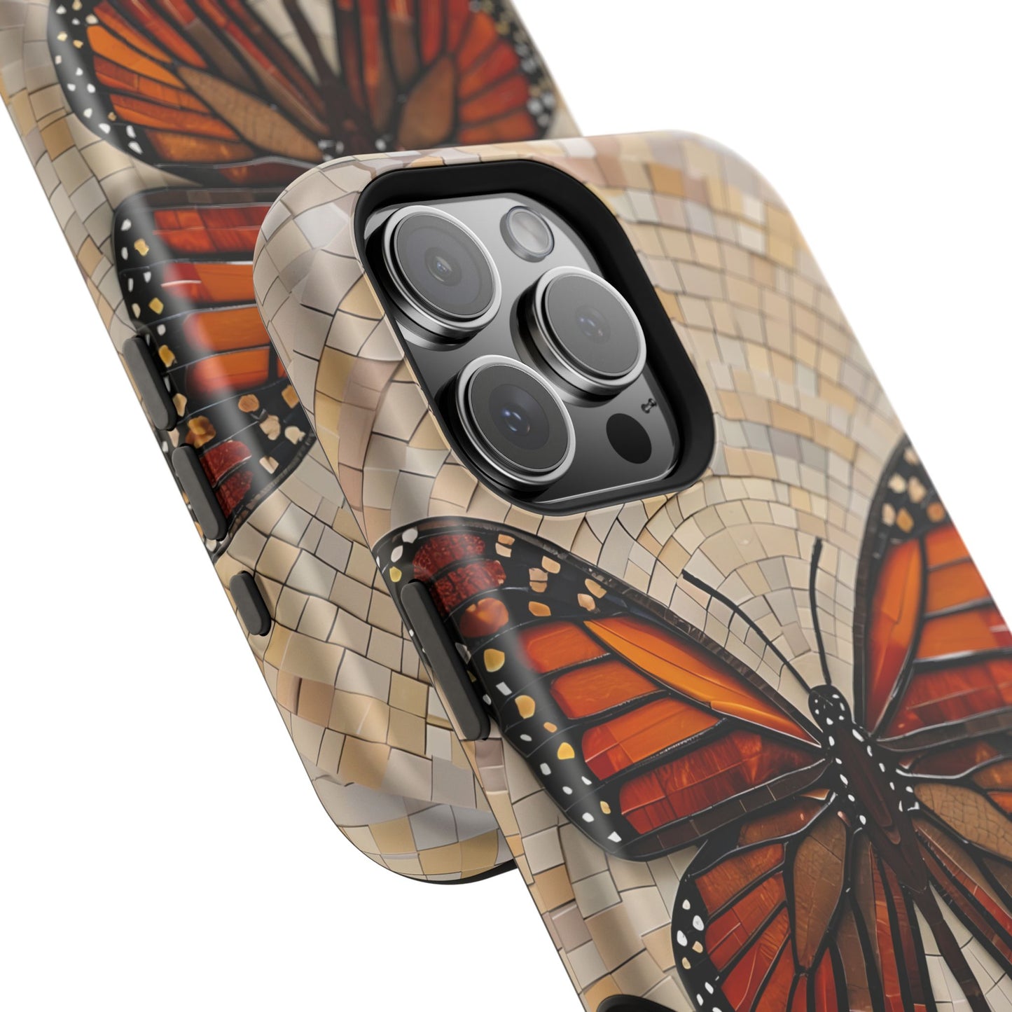 Monarch Butterfly Mosaic iPhone Case, Orange Butterfly Case, Artistic Phone Cover, Trendy iPhone Case, Wireless Charging Cover