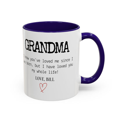 Personalized Grandma Mug, Gift from Grandchild, Custom Message Coffee Cup, Grandma Birthday Gift, Mother’s Day Mug, Sentimental Gift for Grandma