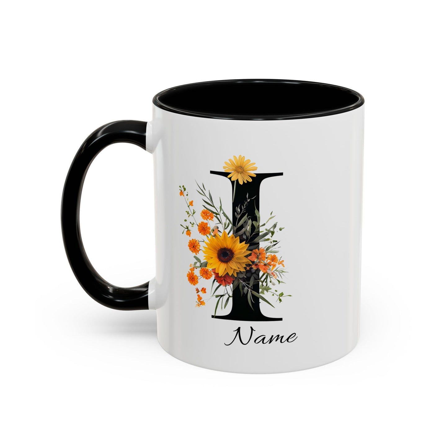 Personalized Floral Monogram - Letter I - Elegant Accent Coffee Mug – Personalized Mothers Day Gift