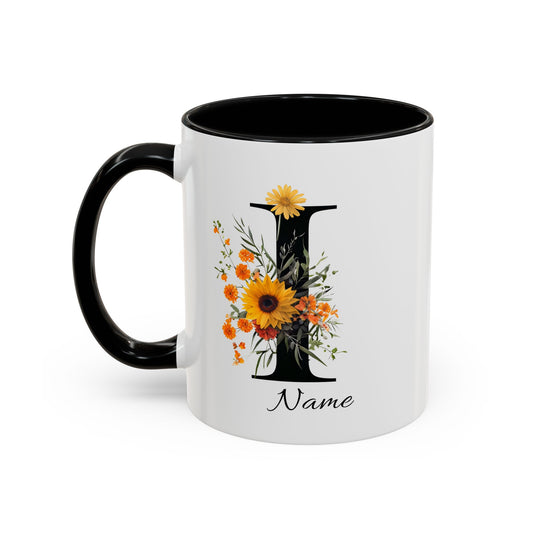 Personalized Floral Monogram - Letter I - Elegant Accent Coffee Mug – Personalized Mothers Day Gift