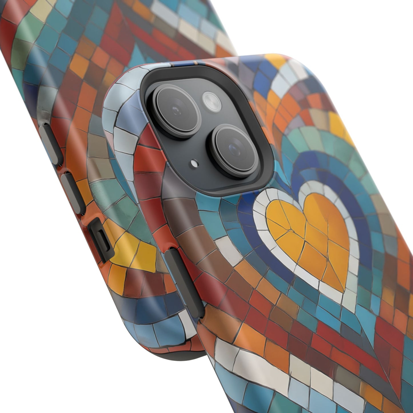 Magnetic Heart Mosaic iPhone Case, Faux Stained Glass, Trendy Phone Cover, Artistic Phone Case, Wireless Charging