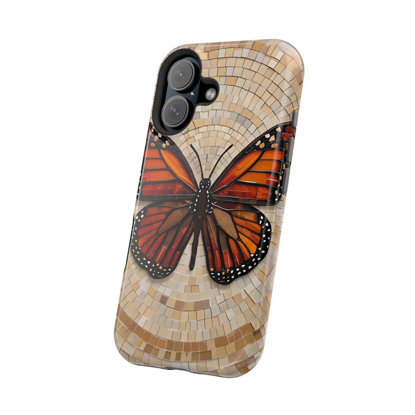Monarch Butterfly Mosaic iPhone Case, Orange Butterfly Case, Artistic Phone Cover, Trendy iPhone Case, Wireless Charging Cover