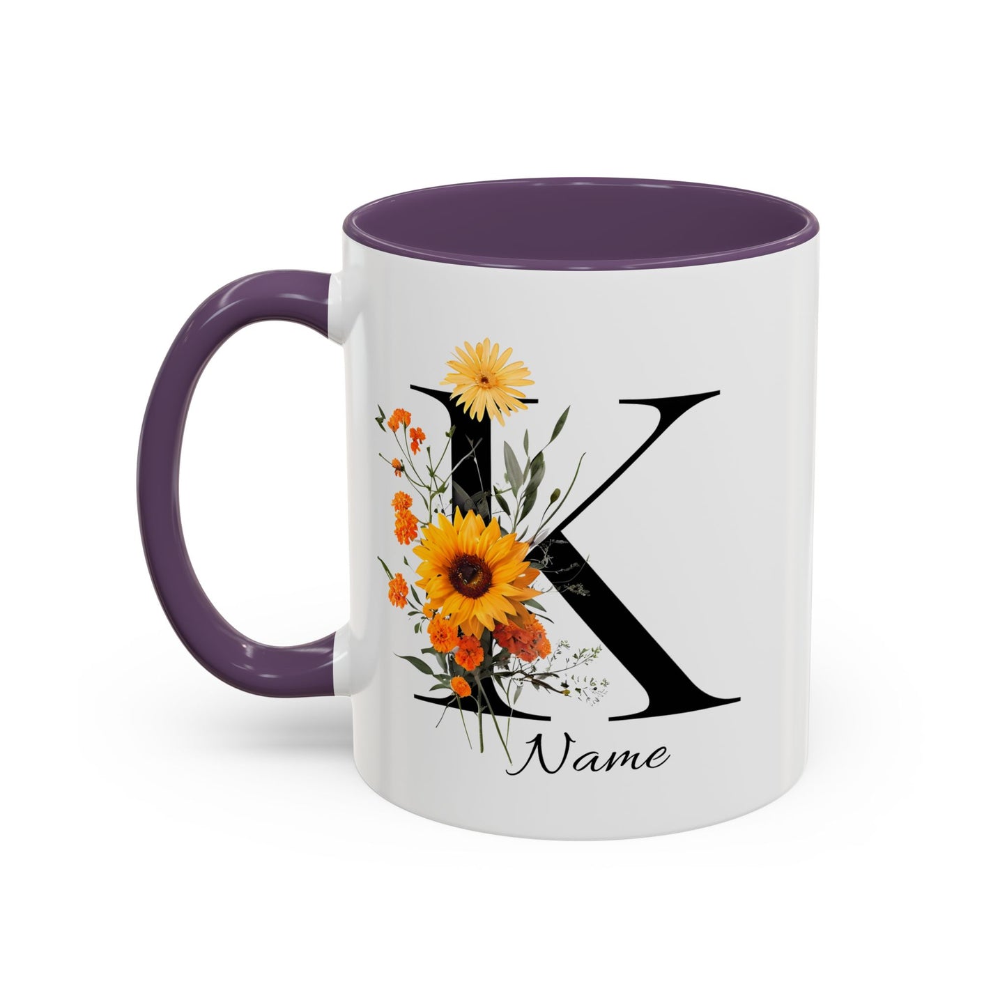 Personalized Floral Monogram - Letter K - Elegant Accent Coffee Mug – Personalized Mothers Day Gift