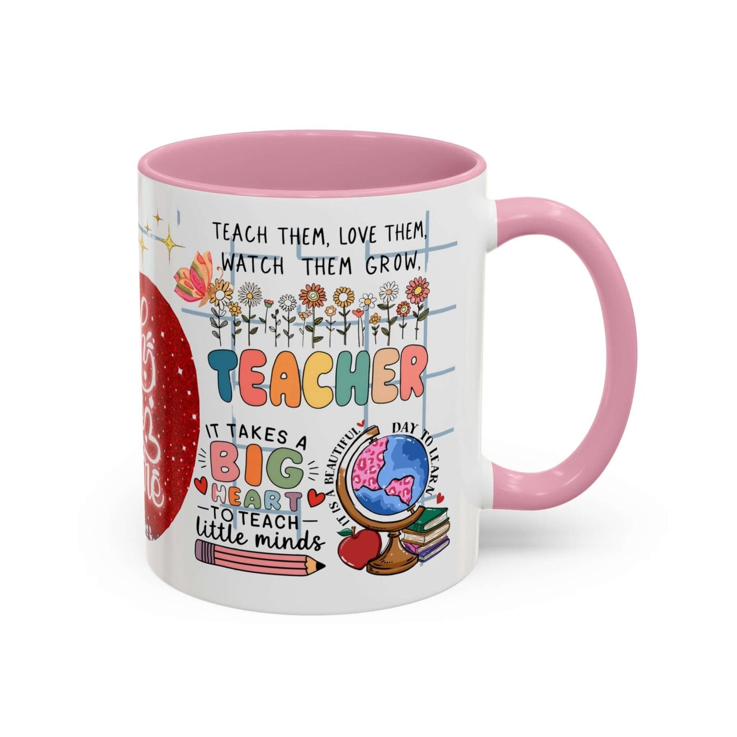 Colorful Teacher Appreciation Coffee Mug featuring inspiring quotes and illustrations, perfect gift for educators.