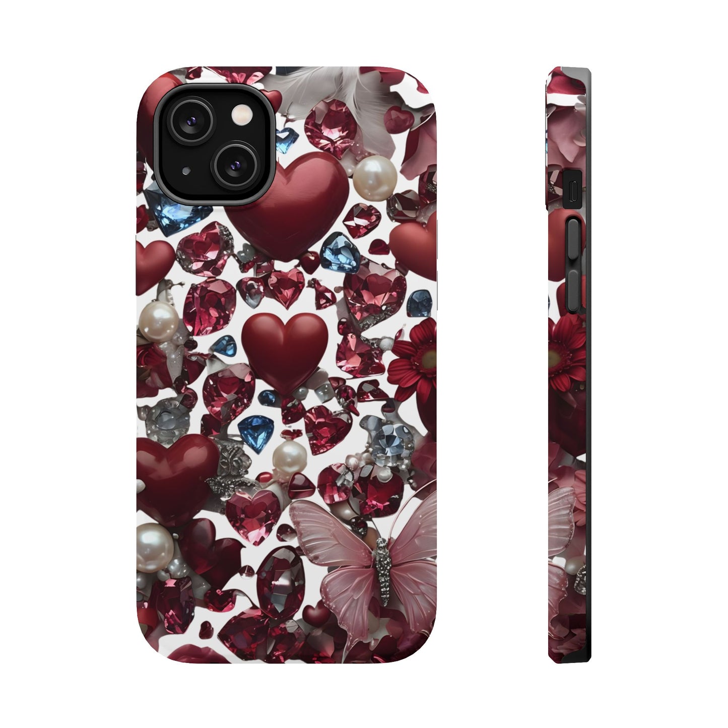 Romantic Floral Hearts Magnetic Tough iPhone Case -  Durable Phone Case for Gifts, Valentine's Day, Birthday, Anniversary, Cute Accessories