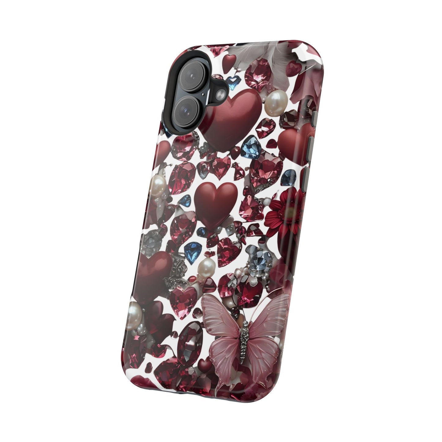 Romantic Floral Hearts Magnetic Tough iPhone Case -  Durable Phone Case for Gifts, Valentine's Day, Birthday, Anniversary, Cute Accessories