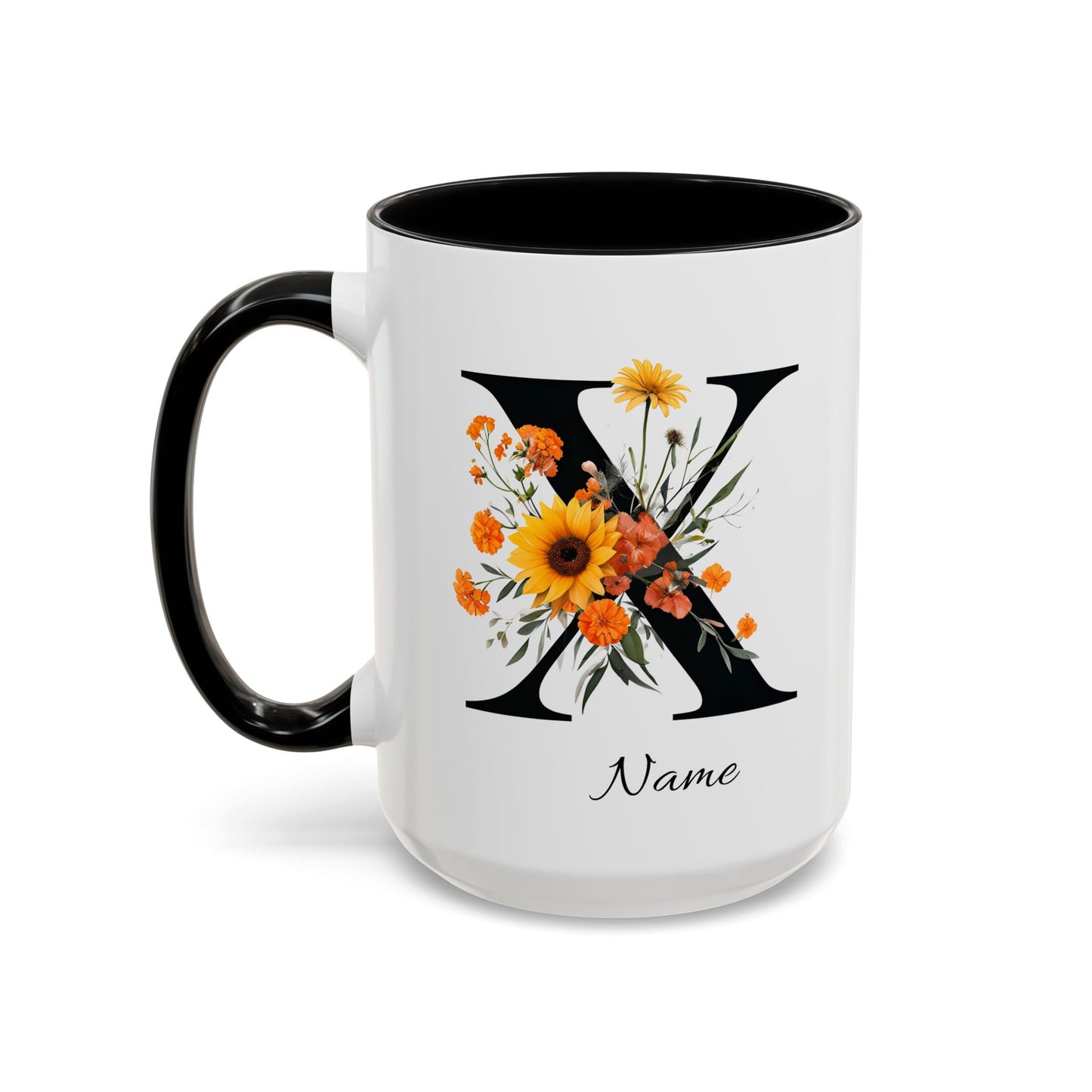 Personalized Floral Monogram - Letter X - Elegant Accent Coffee Mug – Personalized Mothers Day Gift