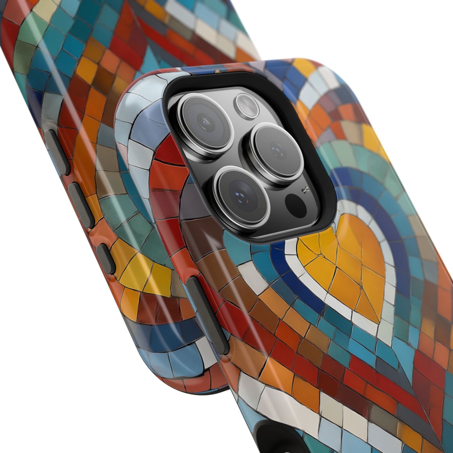 Magnetic Heart Mosaic iPhone Case, Faux Stained Glass, Trendy Phone Cover, Artistic Phone Case, Wireless Charging