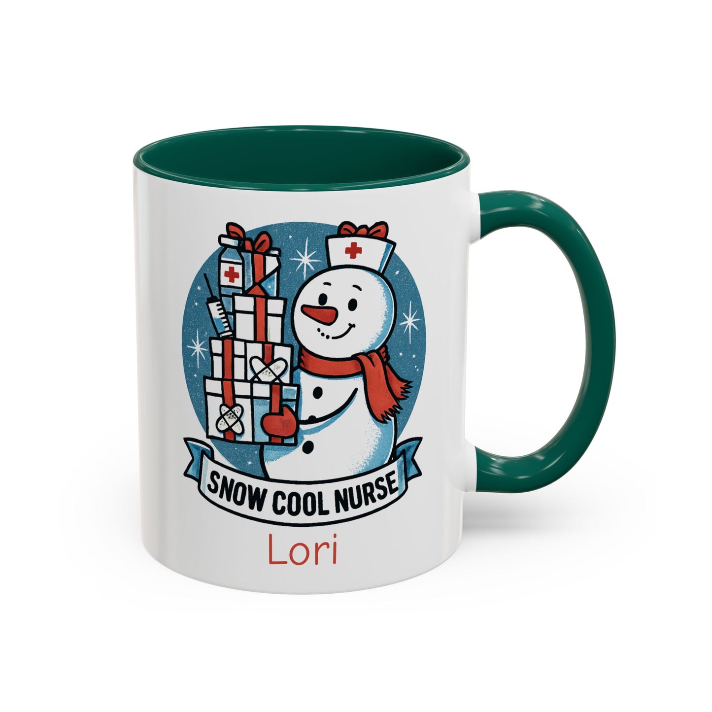Personalized Snowman Nurse Mugs with festive designs and custom names, perfect holiday gift for nurses.