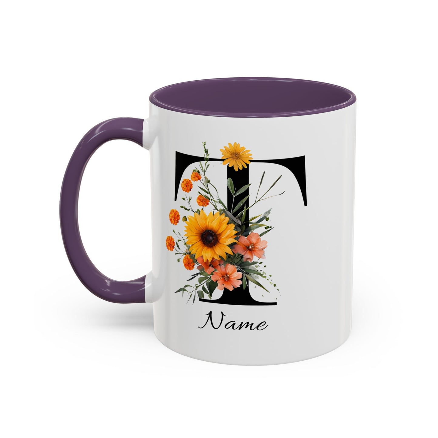 Personalized Floral Monogram - Letter T - Elegant Accent Coffee Mug – Personalized Mothers Day Gift