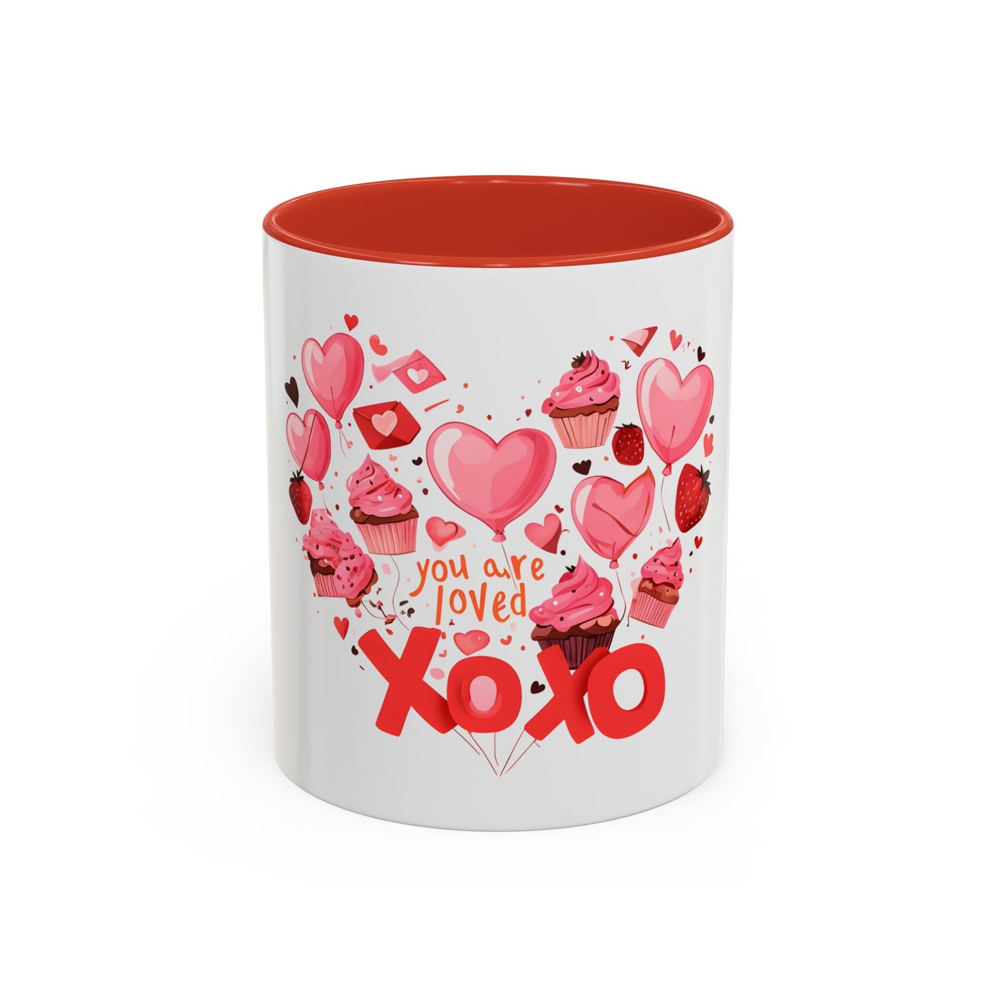 Valentine's Day Accent Coffee Mug, Cute Love Mug, Gift for Her, Heart Design, XOXO Mug for Couples, Romantic Coffee Cup