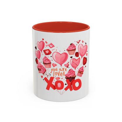 Valentine's Day Accent Coffee Mug, Cute Love Mug, Gift for Her, Heart Design, XOXO Mug for Couples, Romantic Coffee Cup
