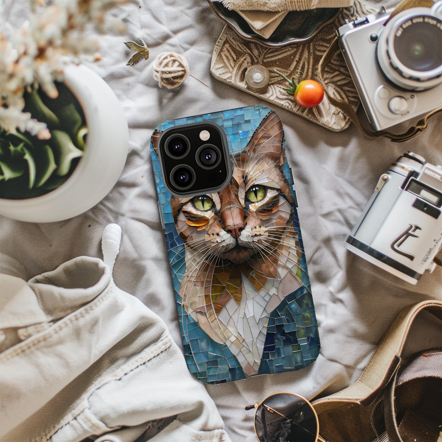 Crazy Cat Lady iPhone Case, Stained Glass Cat, Mosaic Cat Face, Pet Phone Case, iPhone Cat Case, Cat Gift