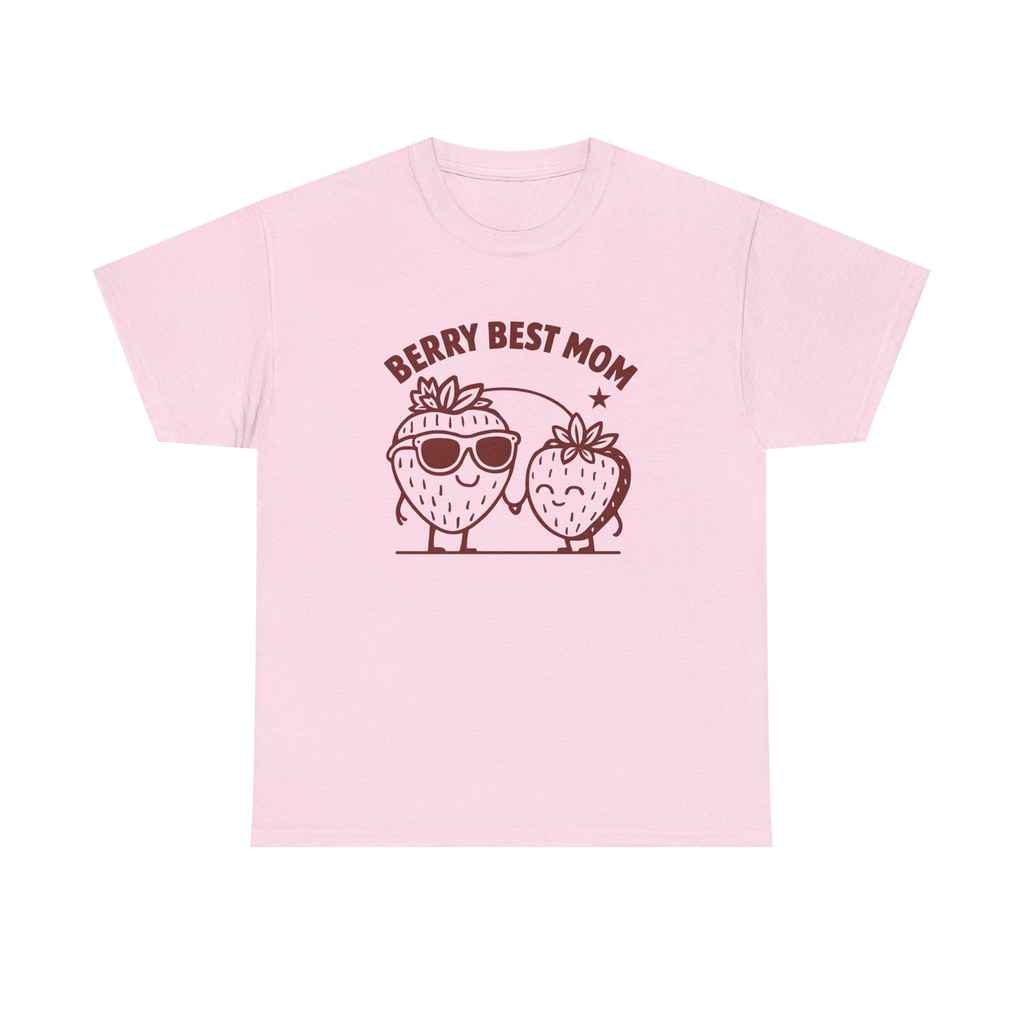 Berry Best Mom Heavy Cotton Tee, Cute Strawberry Design, Strawberry Shirt, 1st Mothers Day, Gifts for New Mom