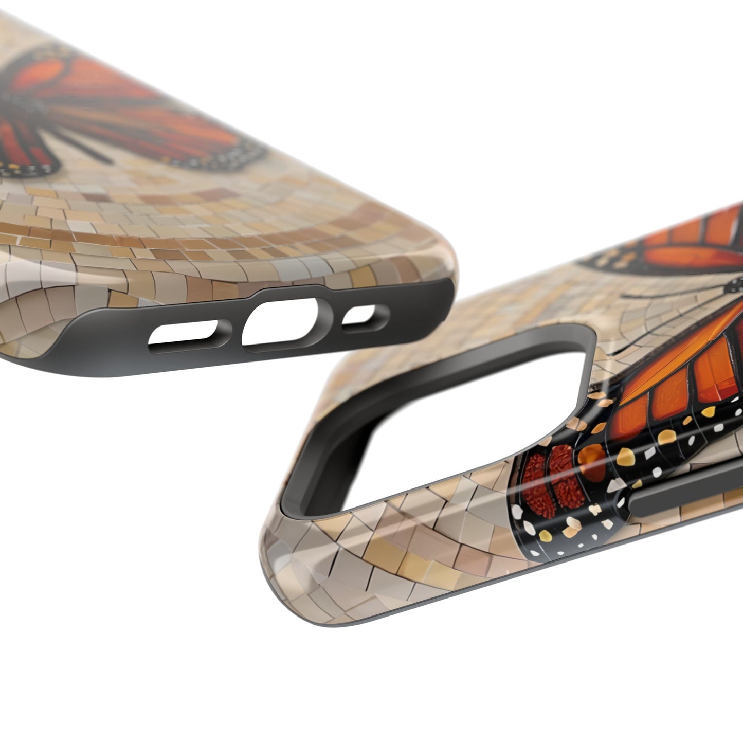 Monarch Butterfly Mosaic iPhone Case, Orange Butterfly Case, Artistic Phone Cover, Trendy iPhone Case, Wireless Charging Cover