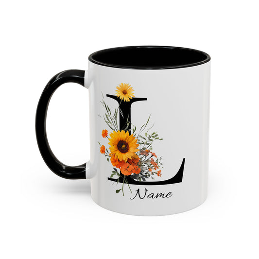 Personalized Floral Monogram - Letter L - Elegant Accent Coffee Mug – Personalized Mothers Day Gift