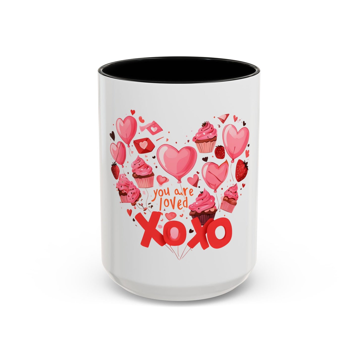 Valentine's Day Accent Coffee Mug, Cute Love Mug, Gift for Her, Heart Design, XOXO Mug for Couples, Romantic Coffee Cup