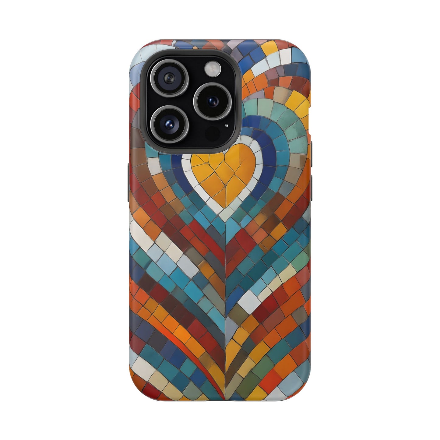 Magnetic Heart Mosaic iPhone Case, Faux Stained Glass, Trendy Phone Cover, Artistic Phone Case, Wireless Charging