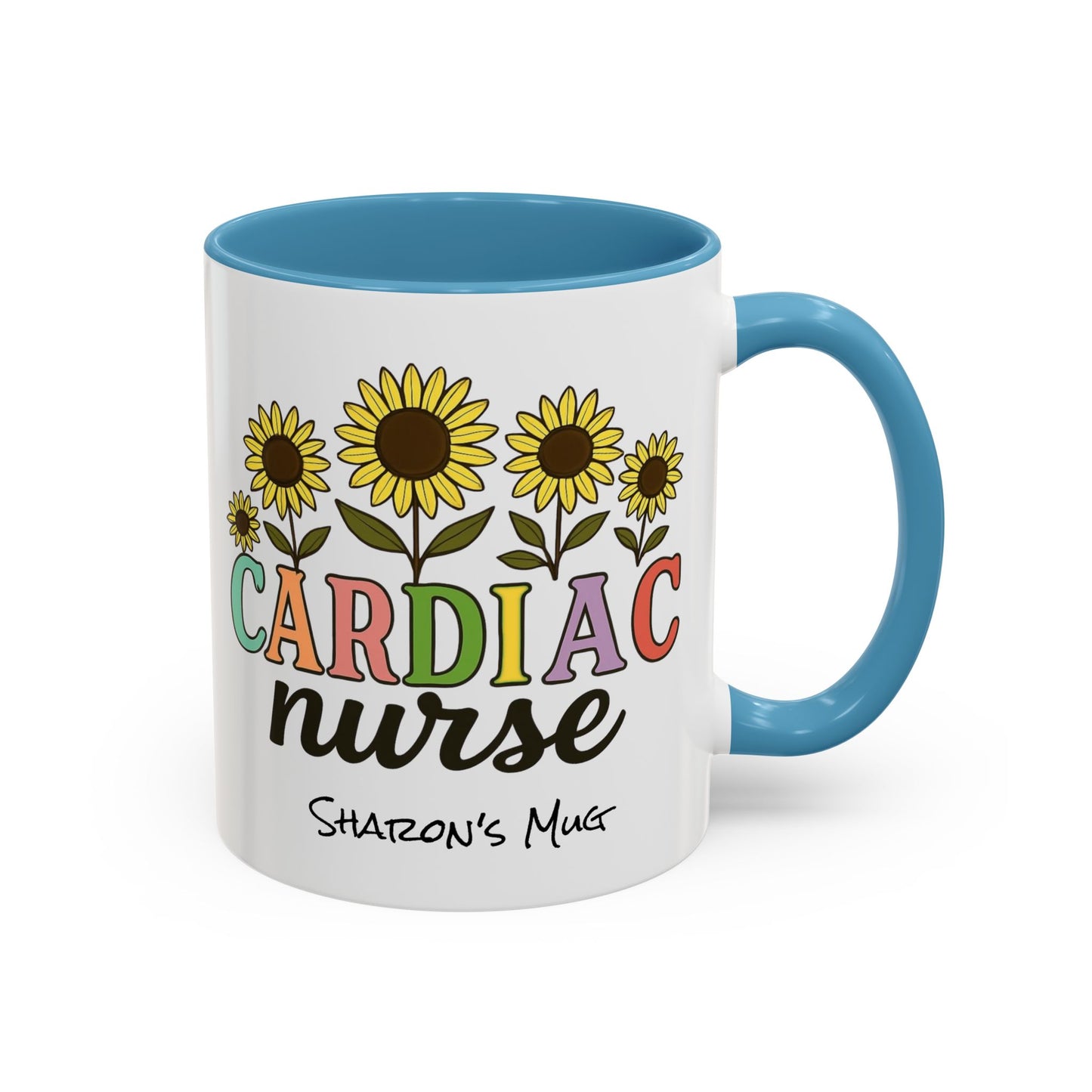 Cardiac Nurse Sunflower Accent Coffee Mug, CVICU Nurse Mug, Cardiac Nursing Grad Gift, Cardiac ICU Nurse, Cardiology RN NP