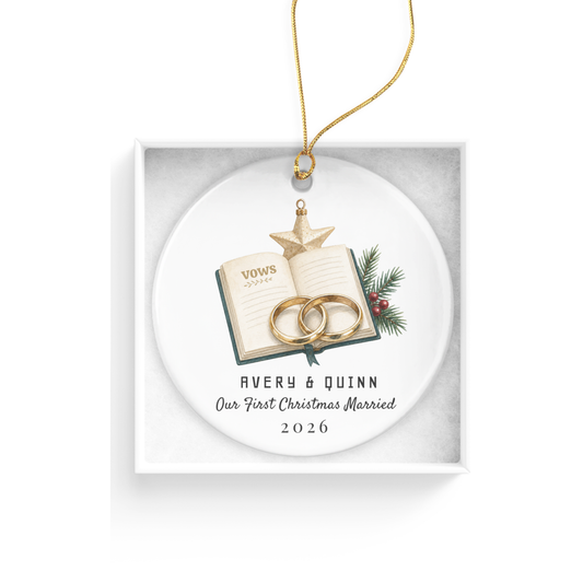 DESIGN D - Wedding Vows Book personalized ceramic Christmas ornament design