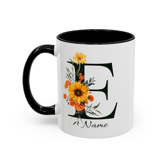 Personalized Floral Monogram Mug, Letter E Mug, Custom Text Mug, Bridesmaid Gift, God Mother Gift, Hangover Kit