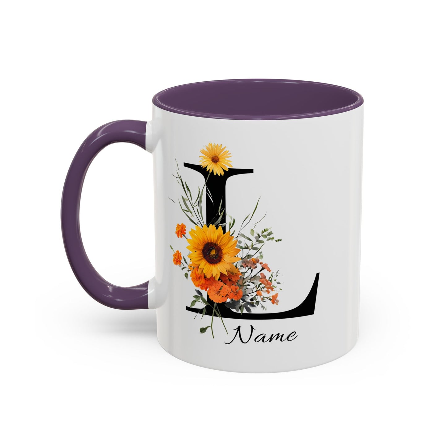 Personalized Floral Monogram - Letter L - Elegant Accent Coffee Mug – Personalized Mothers Day Gift