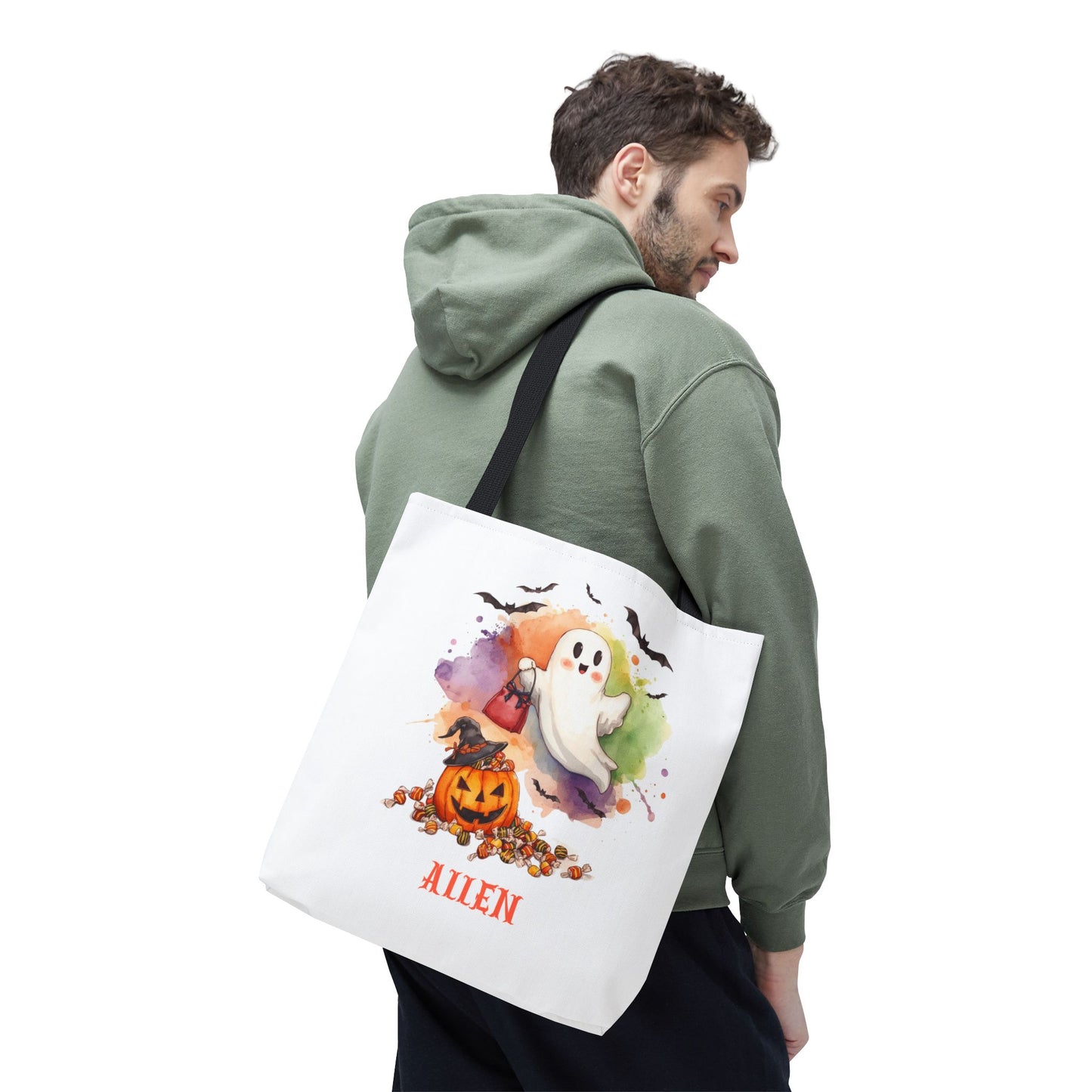 Custom Kids Halloween Trick or Treat Bag – Personalized Ghost & Pumpkin Candy Tote Sack – Children’s Halloween Gift, Reusable Candy Bag